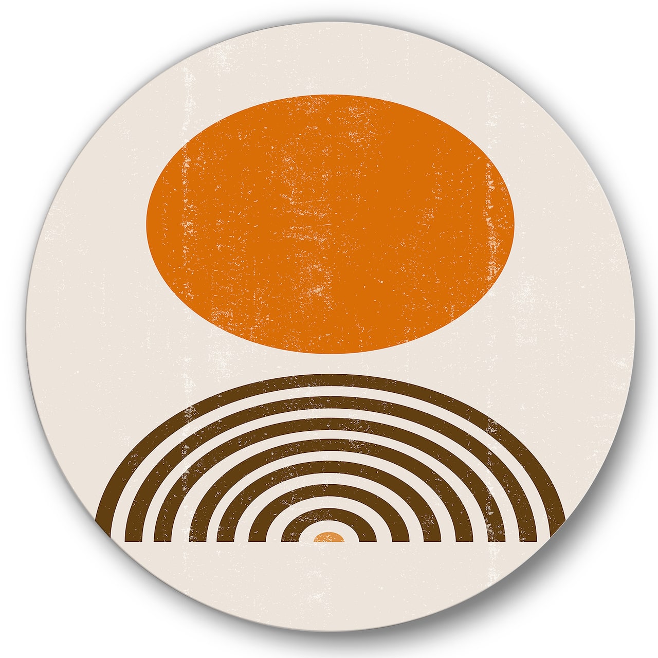 Designart - Abstract Minimal Orange Sun and Rainbow I - Modern Metal Circle Wall Art